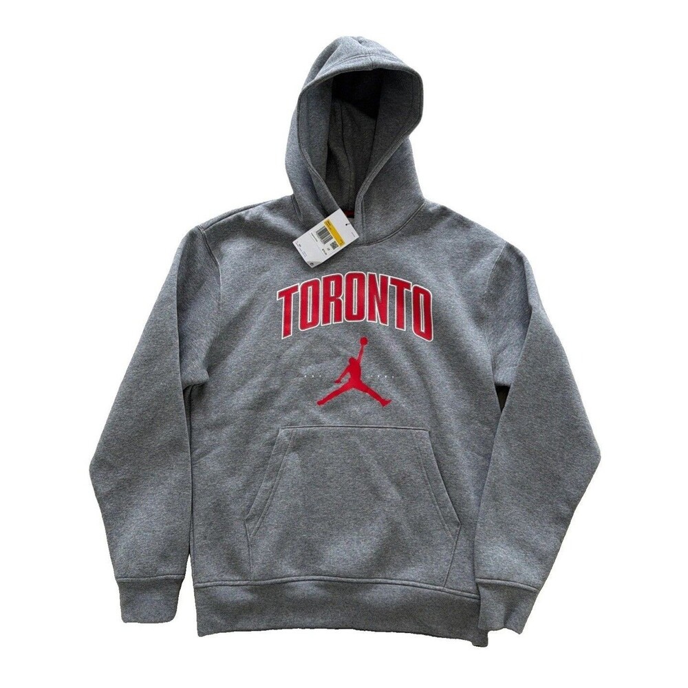 Nike Air Jordan Toronto Hoodie Grey Mens Small HQ0424-091 Red Canada Jumpman